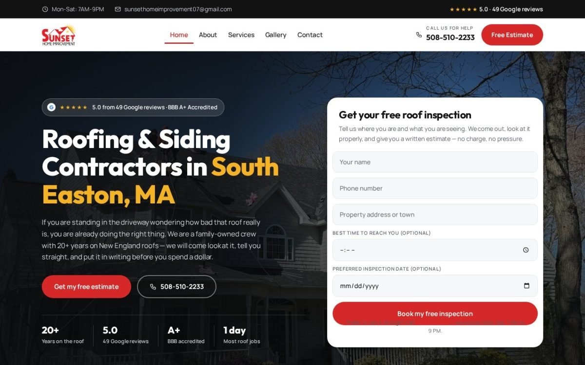 Client Spotlight: How Sunset Home Improvement Took the #1 Map Pack Spot for Roofing in South Easton, MA