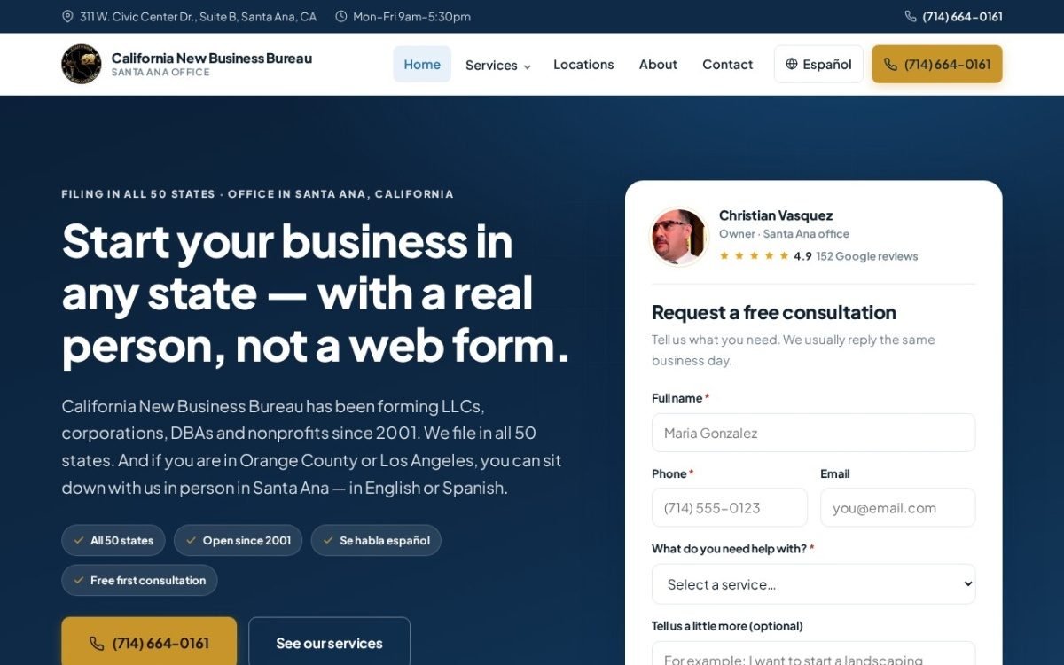 California New Business Bureau website built by UniLocal Marketing